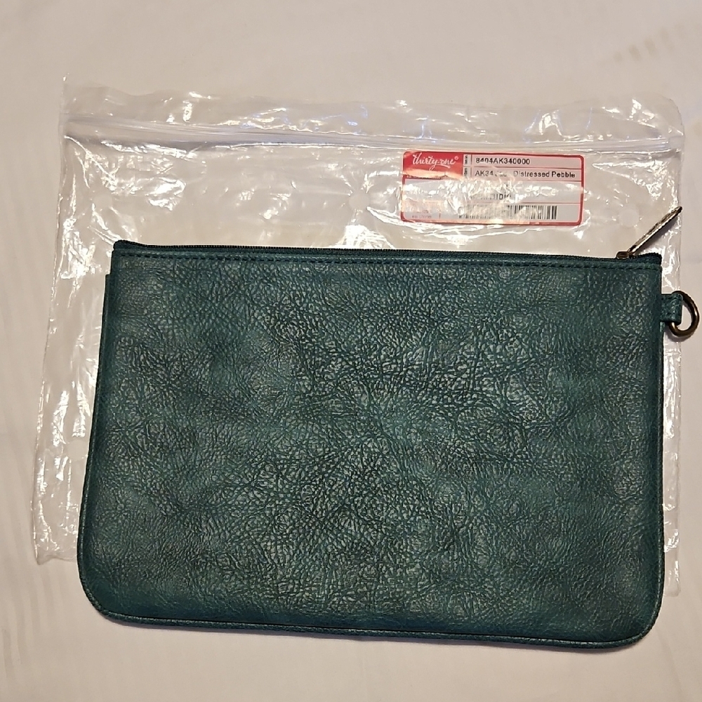Green Faux Leather Clutch with Zipper Closure